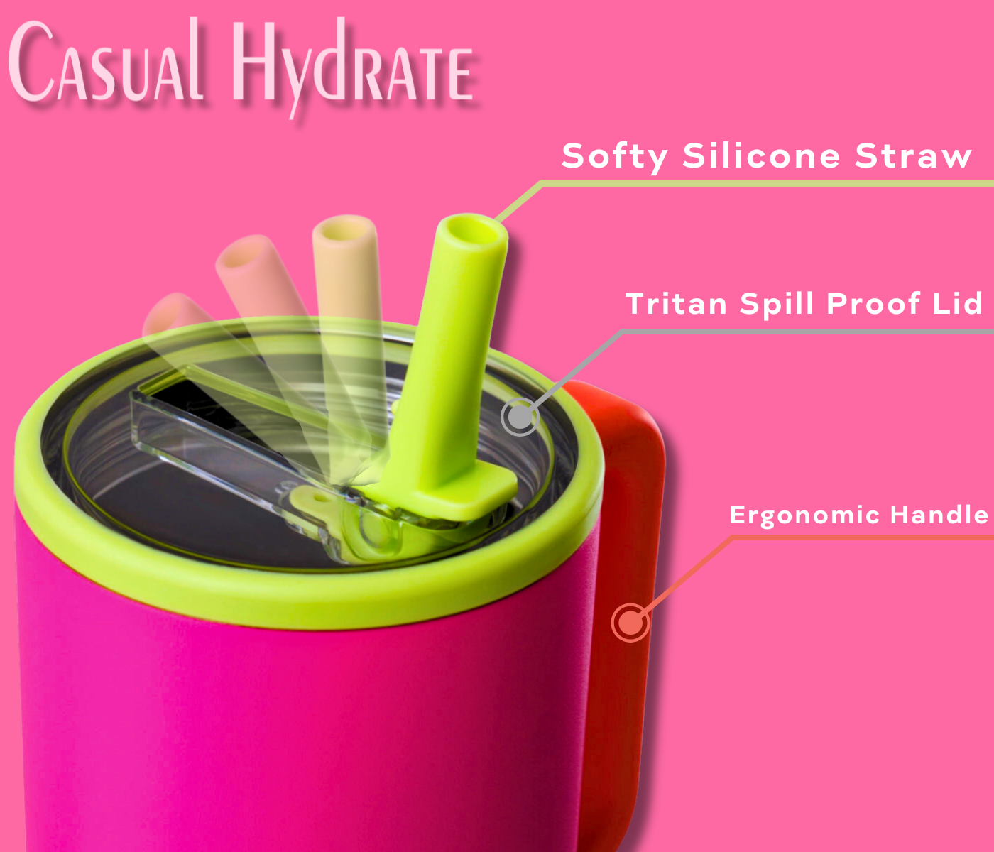 Casual Hydrate® - 1200ml Stainless Steel Hot & Cold Tumbler with Handle, 100% Leak‑Proof Flip Straw - Image 2